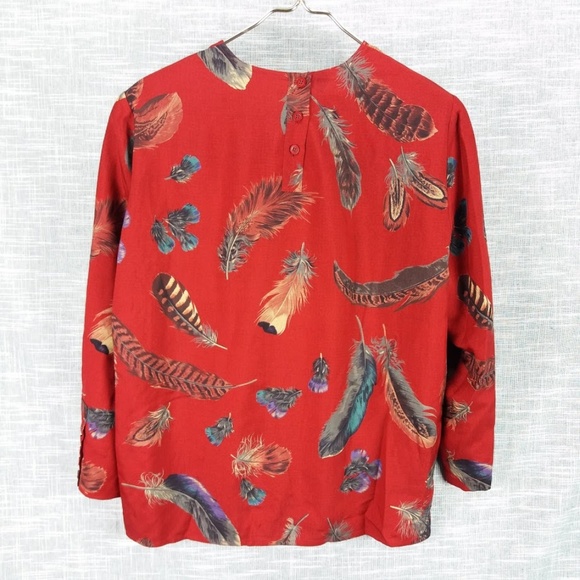 Vintage Carlisle Feather Print Blouse Size 14 Silk - Picture 5 of 6